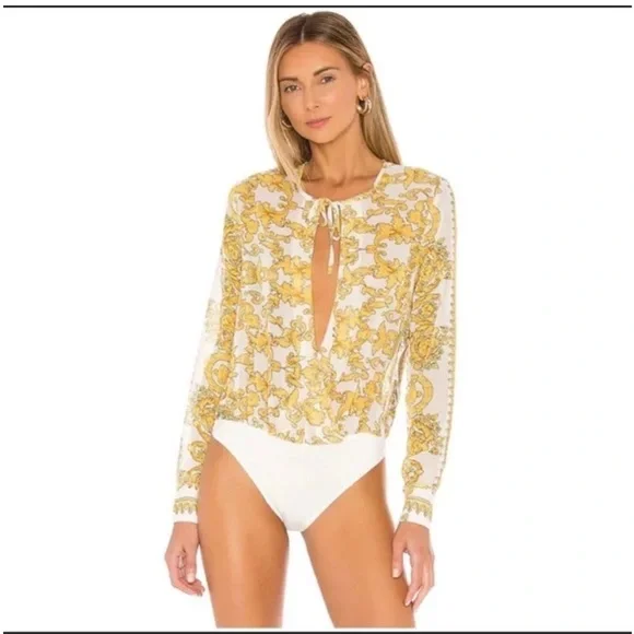 Superdown yellow and white bodysuit with bow - Picture 2 of 13